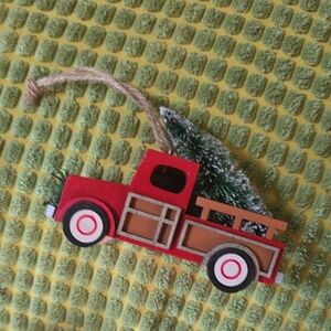 Red Pickup Truck Xmas Tree Ornament
